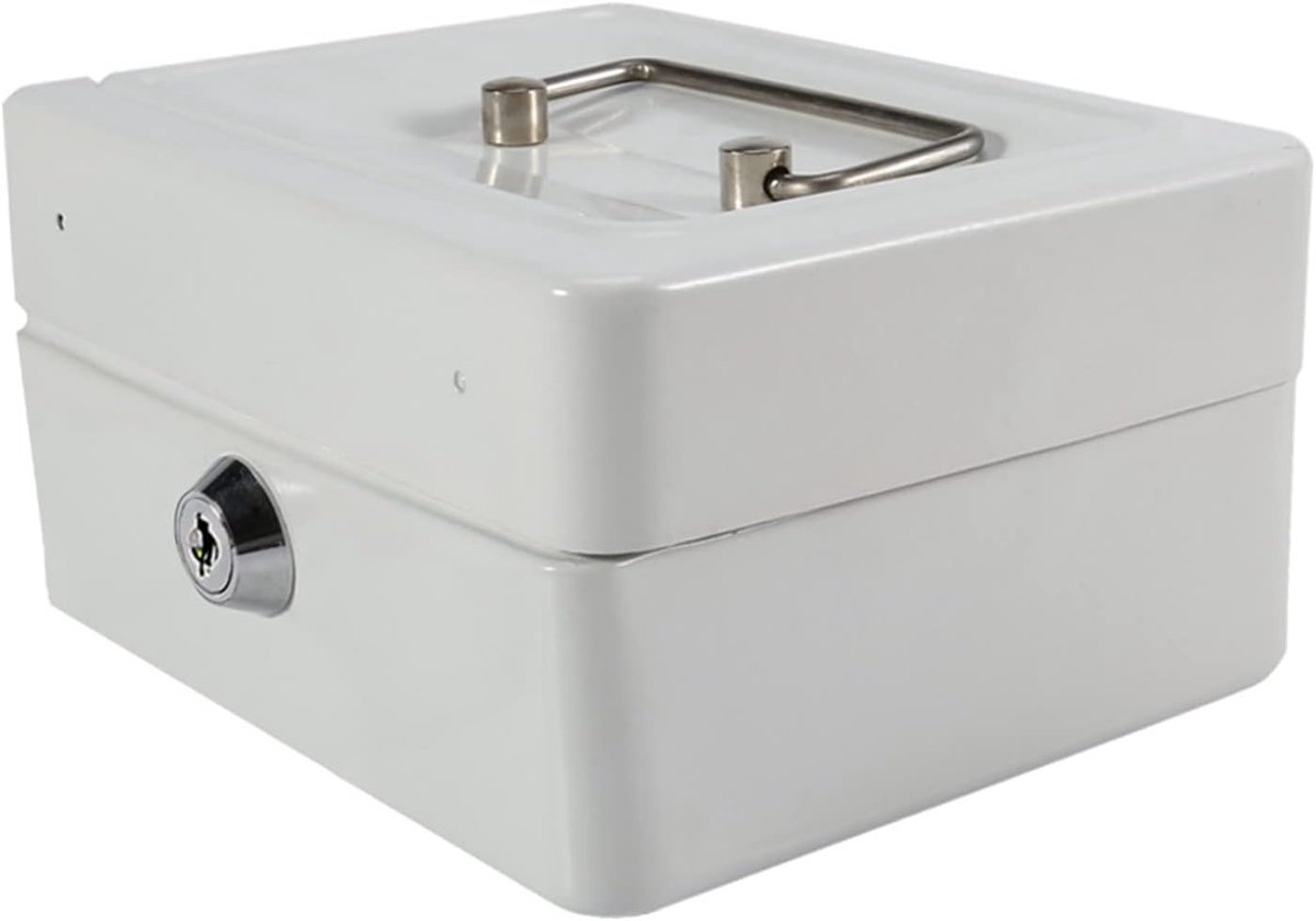Afsluitbare Geldkluis - Mini Kluis Veiligheidsbox - Waardevolle Spullen Opslaan - Dubbel Slot Systeem - 16x13x9 cm - Wit
