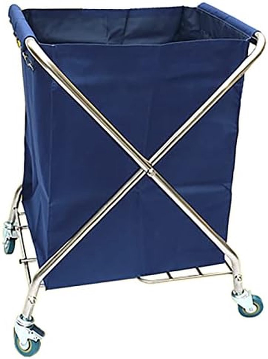 Wasmand Sorteerwagen Waswagen Opvouwbaar Wassen Sorteren Roestvrijstalen Frame 60x60x89cm Blauw