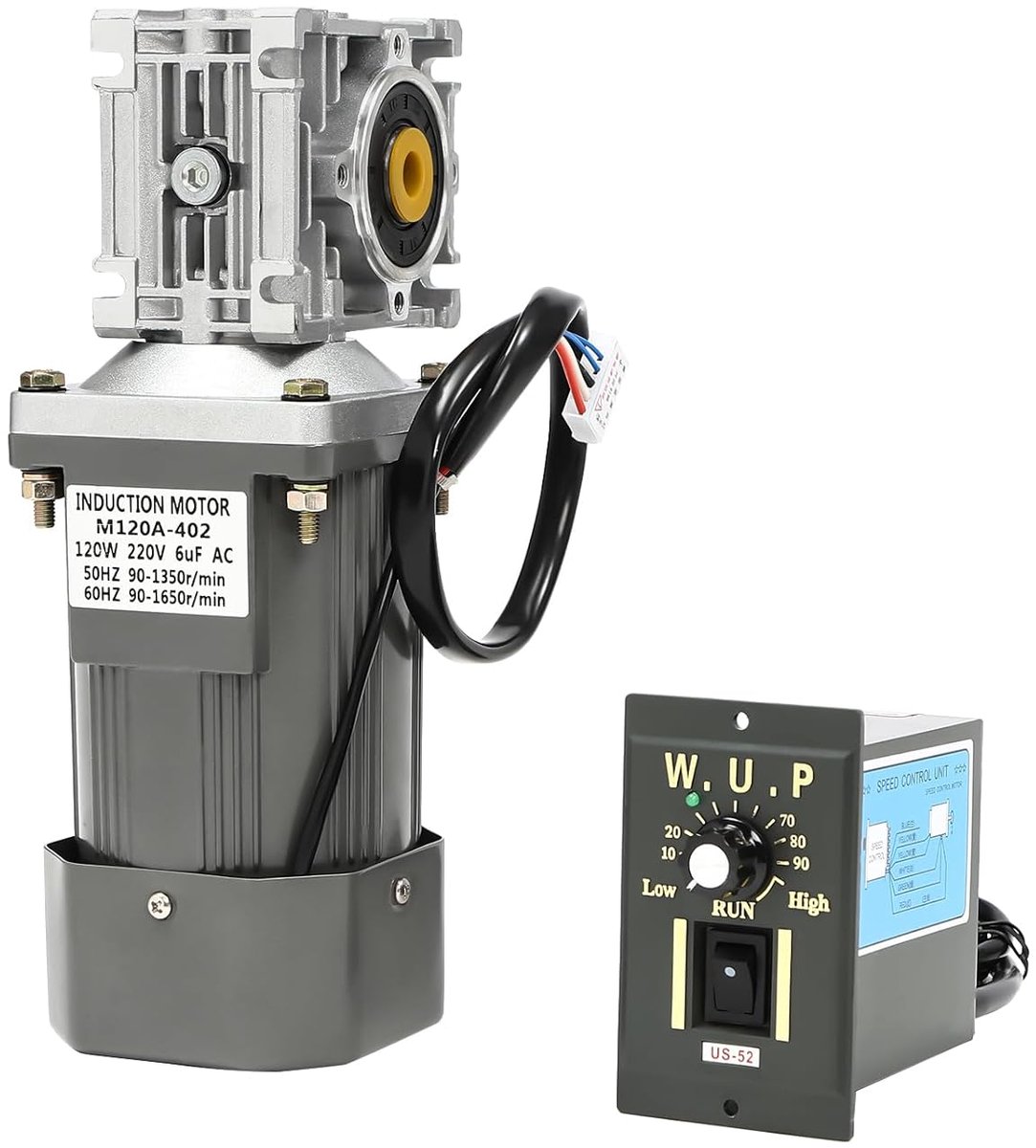 Transmissiemotor Wormwiel - Motor met Regelaar - Industriële Machines - Traploos Regelbaar - 120 W - Grijs