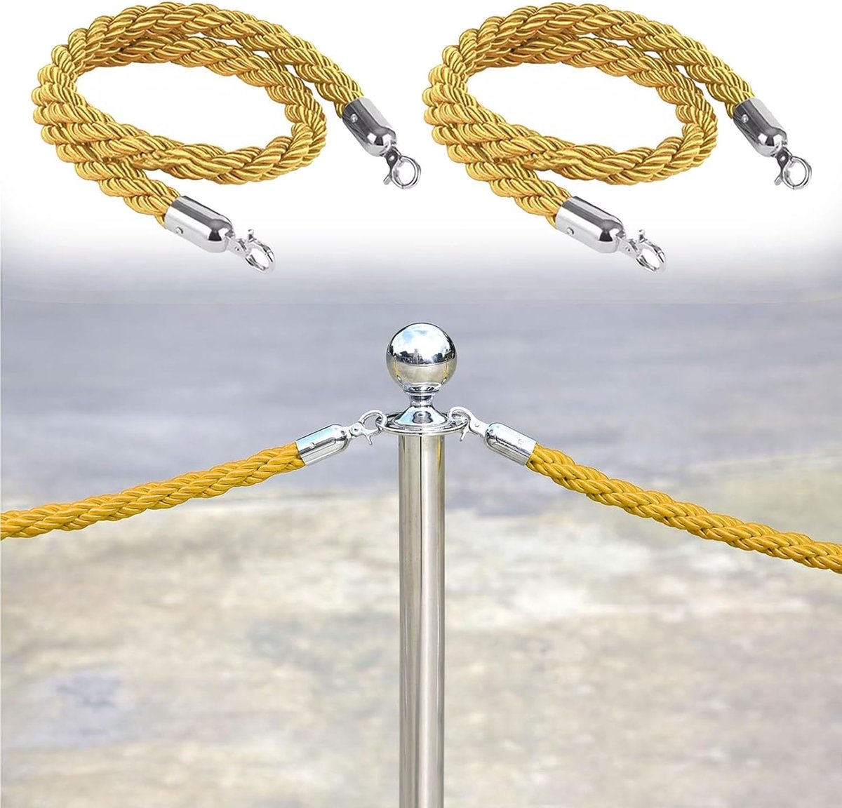 Gevlochten Hennep Touw - Wachtrij Touw Barrier - Evenementen Organiseren - Met Haken - 32 cm Diameter - Geel