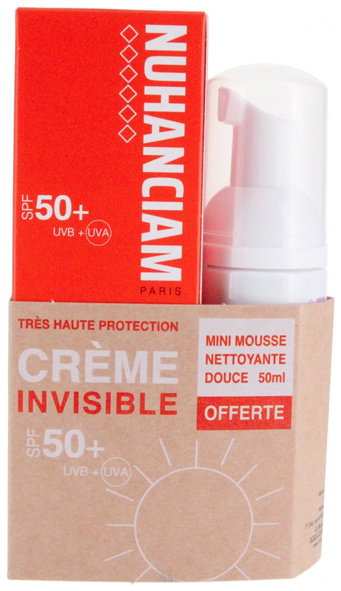 Nuhanciam Onzichtbare Crème SPF50+ 50 ml + Milde Reinigings- en Make-up Verwijderende Mousse Eclat & Douceur 50 ml Gratis