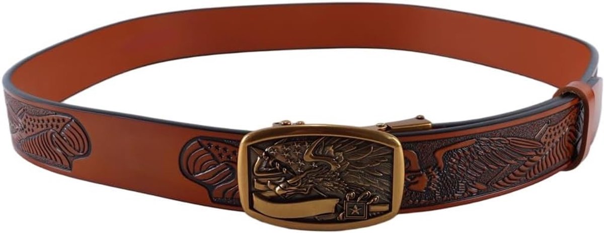 Leren herenriem met western cowboy stijl, gespsluiting met adelaars- en veerontwerp, lichtbruin, 120 cm/47,2''