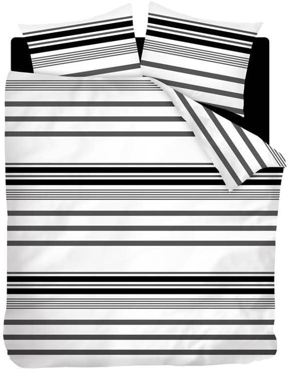 SnelShoppen - Duvet Cover Double 200x200/220cm - Snoozing Babet - Grijs-Wit Streep - 100% Katoen - Inclusief 2 Kussenslopen 65x65cm - Geschikt voor Wa