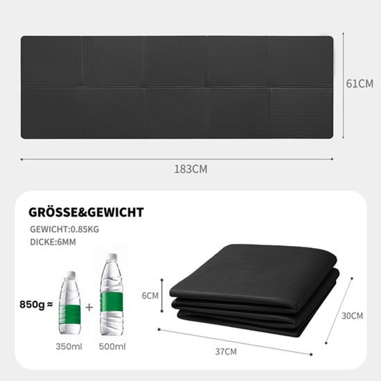 Dailygoods- Yogamat Antislip - Opvouwbaar - Draagbaar - Fitnessmat - 183 x 61 x 0,6 cm - TPE-materiaal, Lichtgewicht van Dailygoods — afbeelding 3