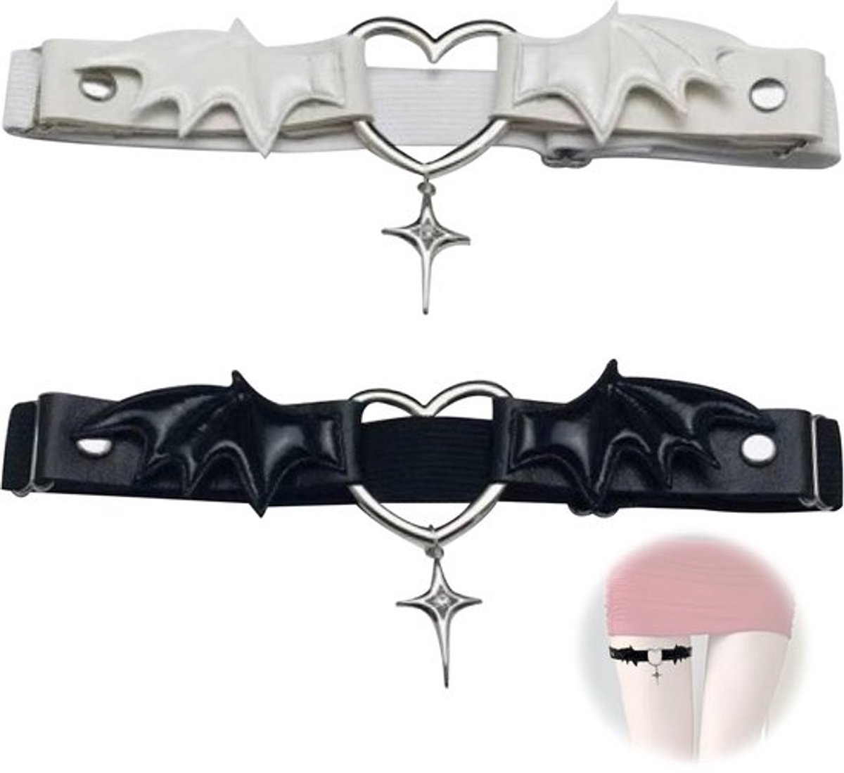 Kousenband Punk - 2 Stuks - Verstelbaar - PU-leer - Gothic - Cosplay - Inclusief Armband - Beenband
