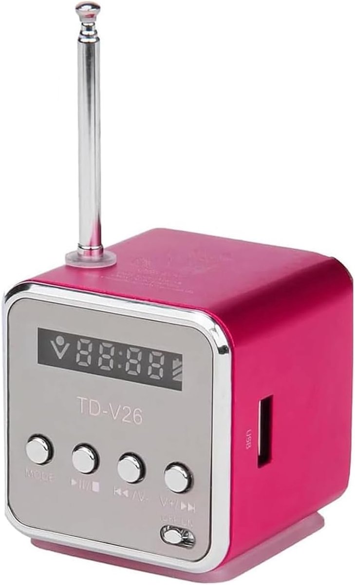 SnelShoppen - Mini Bluetooth-luidspreker - Draagbare FM-radio met USB, SD, TF-kaart - Roze - Lichtgewicht audioplatform voor feest, camping en kindere