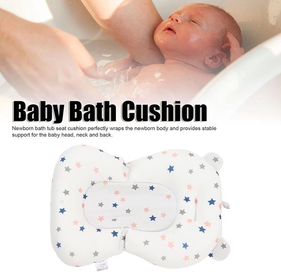 SnelShoppen - Baby Badzitkussen, Veilig Vouwbaar Inlegkussen voor Baby Bad met 3-laags Stoffen, Verstelbaar en Comfortabel, Witte Sterren, Geschikt vo van Snelshoppen — afbeelding 5