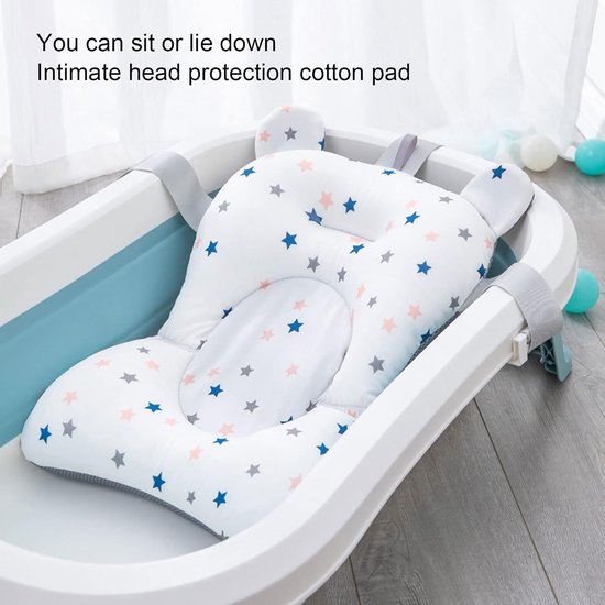 SnelShoppen - Baby Badzitkussen, Veilig Vouwbaar Inlegkussen voor Baby Bad met 3-laags Stoffen, Verstelbaar en Comfortabel, Witte Sterren, Geschikt vo van Snelshoppen — afbeelding 2