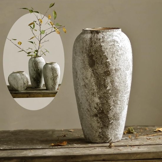 Rustiek Keramisch Bloemenvaas | Vintage Hoge Vaas voor Boerderijdecor | Grote Vaas voor Woonkamer en Entree