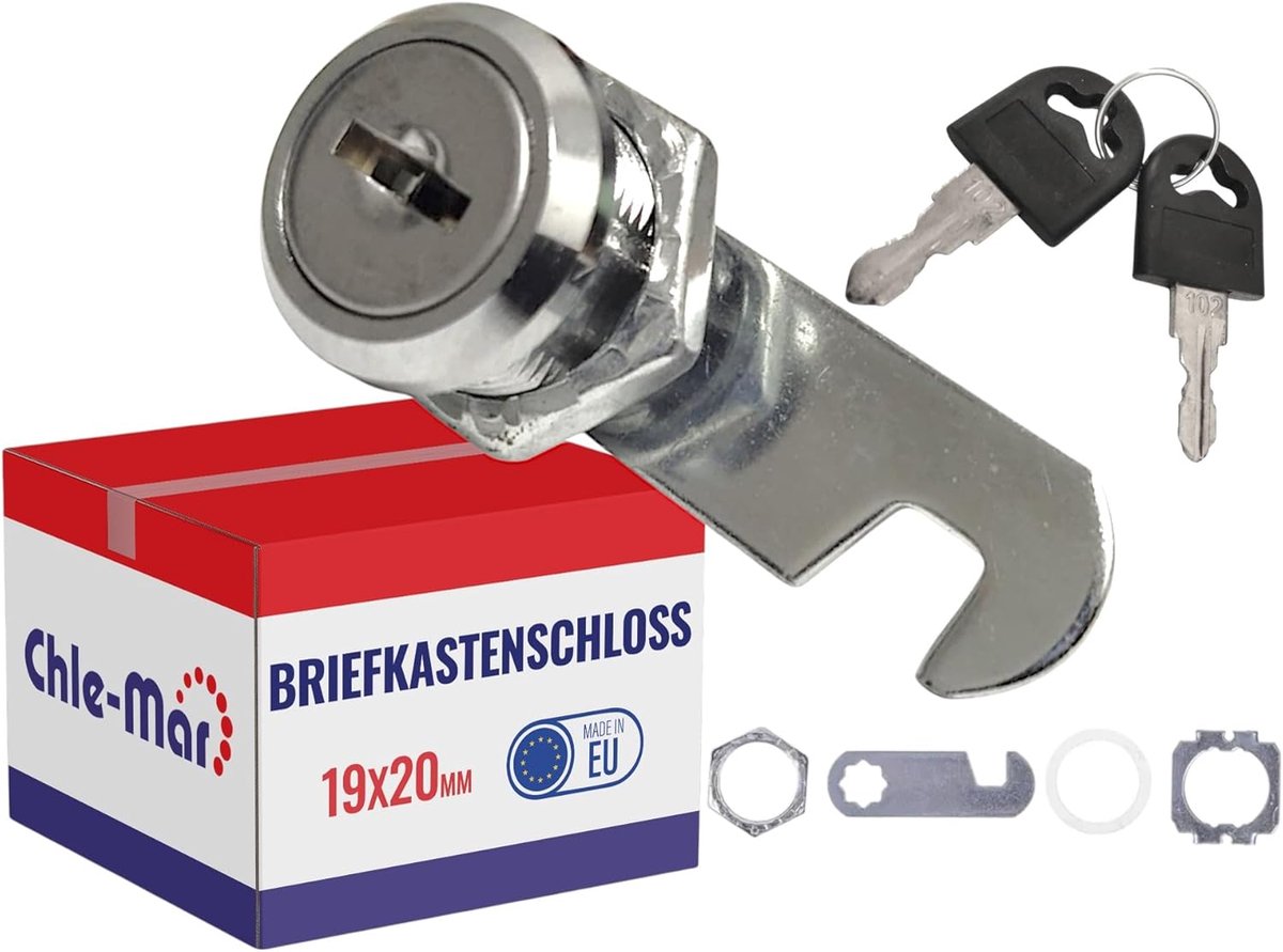 SnelShoppen - Brievenbusslot 19 x 20 mm met sleutel | Veilig Camlock voor Interne Montage | Sluiting voor Metalen Geldcassette | Compact en Veelzijdig