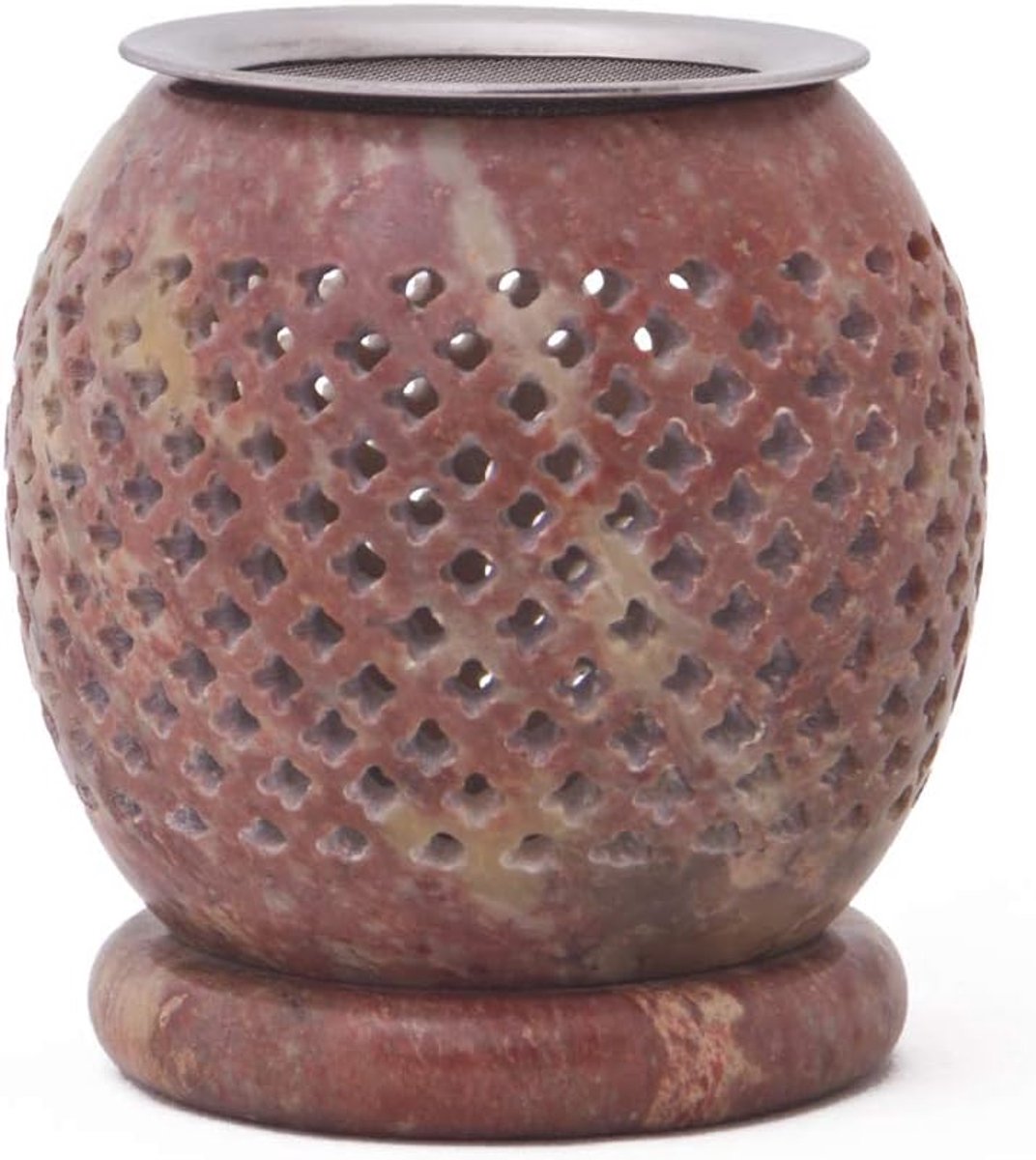 SnelShoppen - Incense Burner RIVA met RVS Zeef - FAIR TRADE Zeepsteen - H: 9 cm, Ø 9 cm - Aromatherapie, Windlicht, Decoratie voor Huis, Tuin, Feest