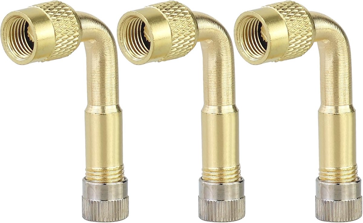 SnelShoppen - Pack van 3 90 Graden Ventiel Extensie Koper Adapter Hoek Ventiel Extensie Perfect voor Auto, Motorfiets, Fiets en Scooter