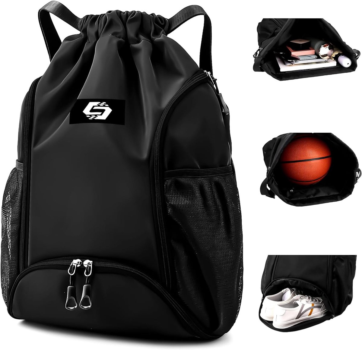 SnelShoppen - Drawstring Rugzak Sporttas voor Mannen en Vrouwen, Lichtgewicht String Bag met Schoencompartiment en Waterdichte Zak, Grote Cinch Sackpa