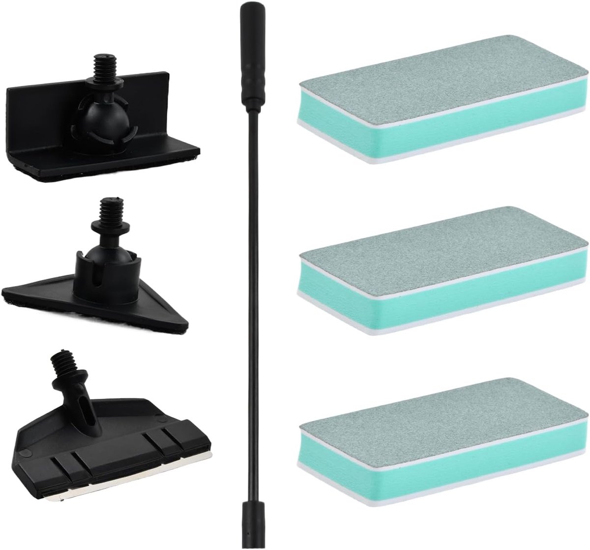 SnelShoppen - Aquarium Cleaning Set - Professionele 3-in-1 Algen Schraper met Verwijderbare Carbon Fibre Stok, Triangulaire en Rectangulaire Borstels,