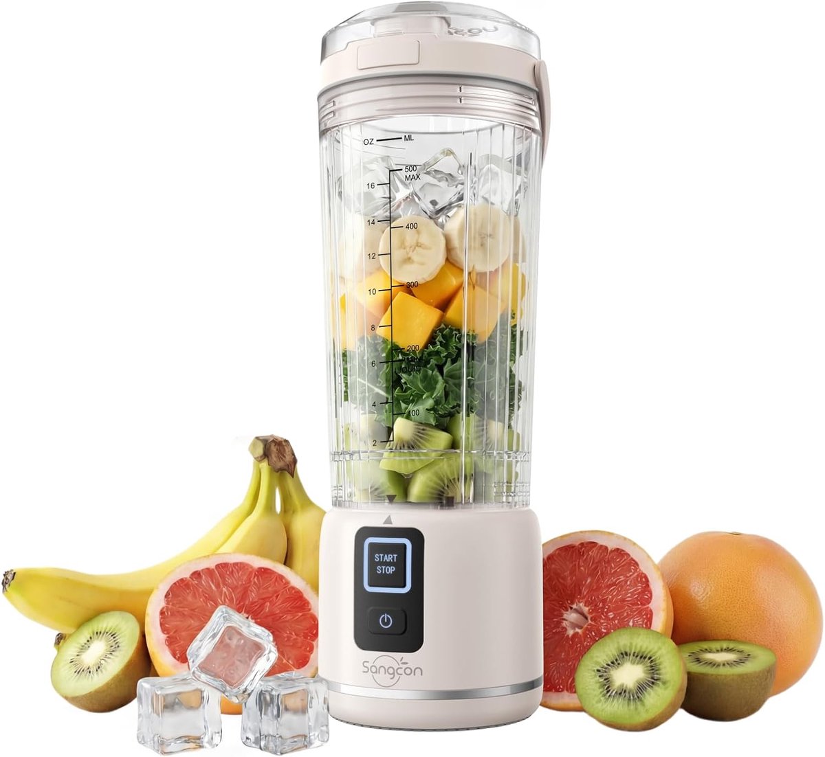 SnelShoppen - Portable Mixer 500 ml, USB Oplaadbare Mini Blender voor Smoothies, Fitness en Kantoor, 6 Messen, 2 Modus voor IJs en Bevroren Fruit, Crè