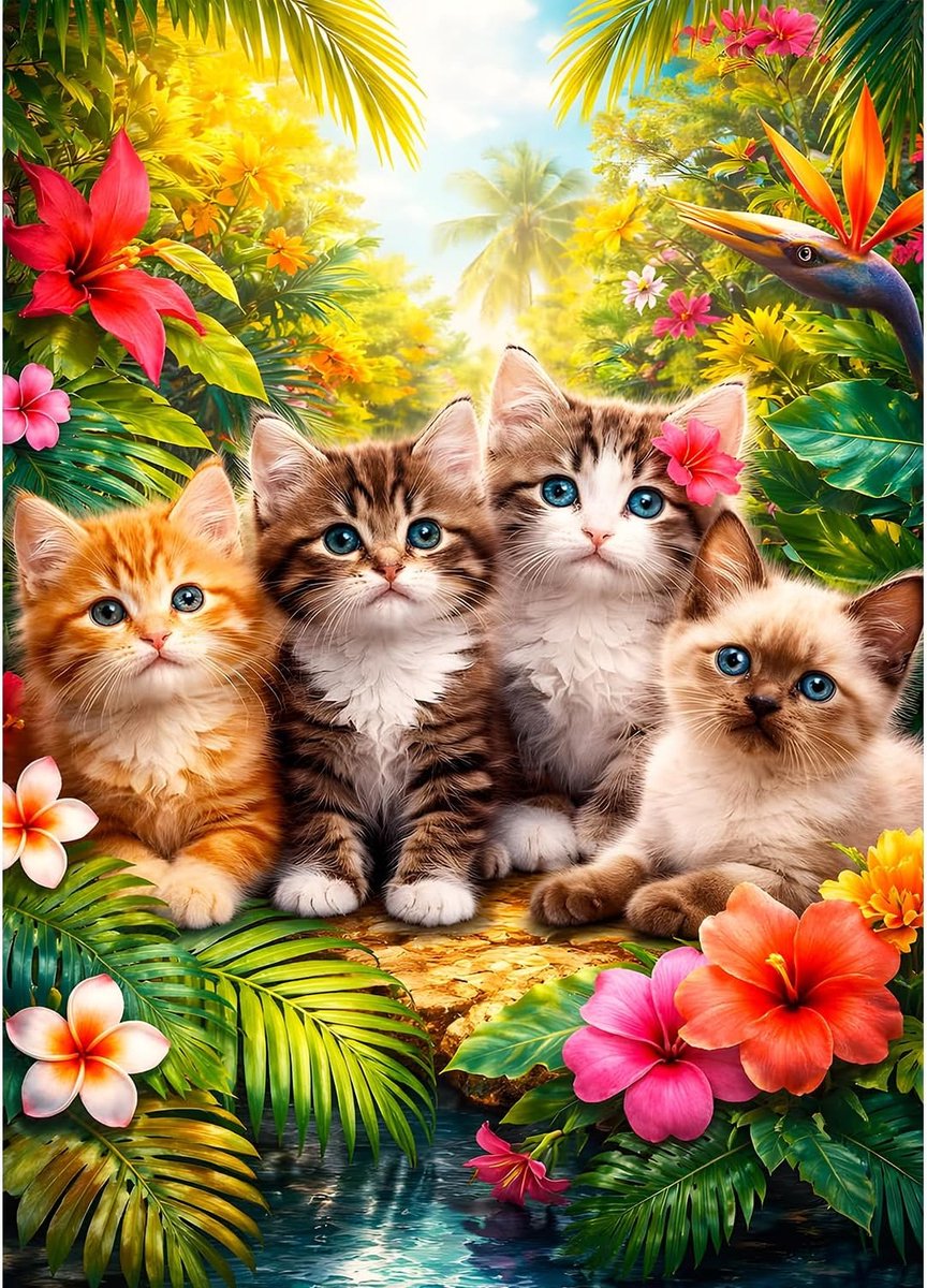 SnelShoppen - 5D Diamant Schilderij Kit Kitten voor Volwassenen - Bloemenstruiken DIY Kunstset - Volledige Borduurset - 30 x 40 cm - Perfect voor Onts