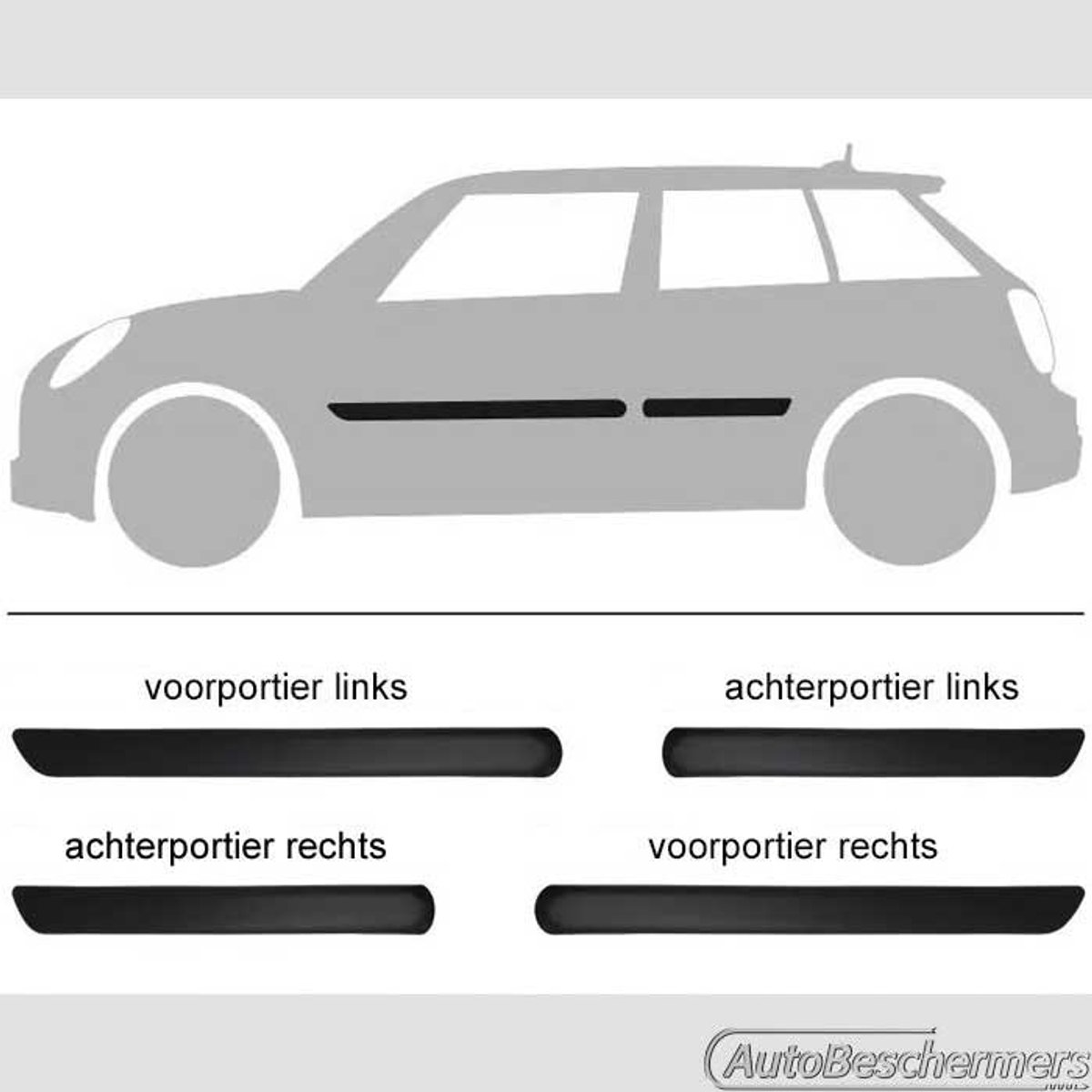 Stootlijsten set zwart voor Mini Cooper 5-deurs 10.2014-. De stootstrips zijn zelfklevend. Set a 4 stuks (#12371)