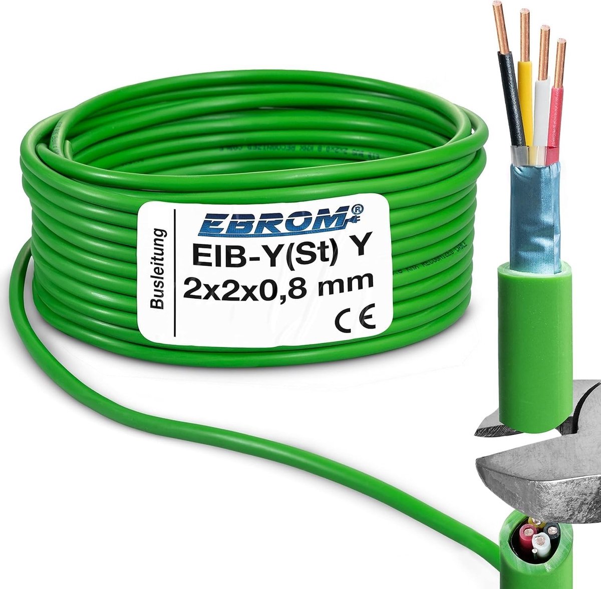 SnelShoppen - EIB Buslijn Kabel EIB-Y(St) Y 2x2x0,8 - Groen - 50 m - Telecommunicatie Kabel voor Installatie en Signaaltransmissie