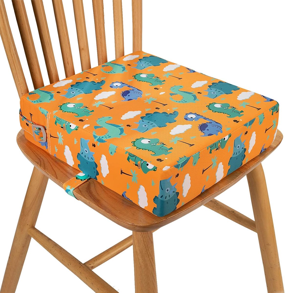 SnelShoppen - Toddler Booster Stoel voor Eettafel, Sterke Ondersteuning, Antislip Bodem, Dubbel Veilige Bandjes, Reis Kussen, Oranje, Perfect voor Kin