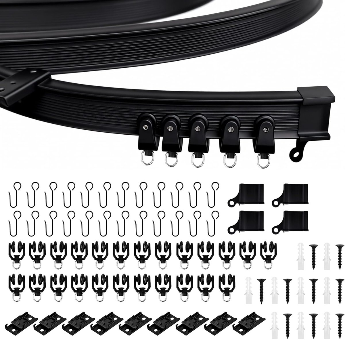 SnelShoppen - 3m Flexibele Plafond Gordijnrail, Gebogen Gordijnrail met Stille Wielen, Ideaal voor Douche, Raamverdeler, Privacy en Huisdecoratie, Zwa