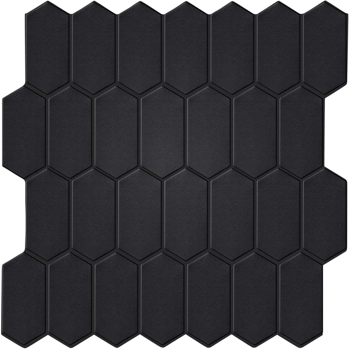 SnelShoppen - Peel and Stick Wandtegels (10 Vellen), 1.6 mm Dikke Zelfklevende Wandtegels, Matte Zwarte Lang Hexagonale Tegelstickers voor Keuken, Bad