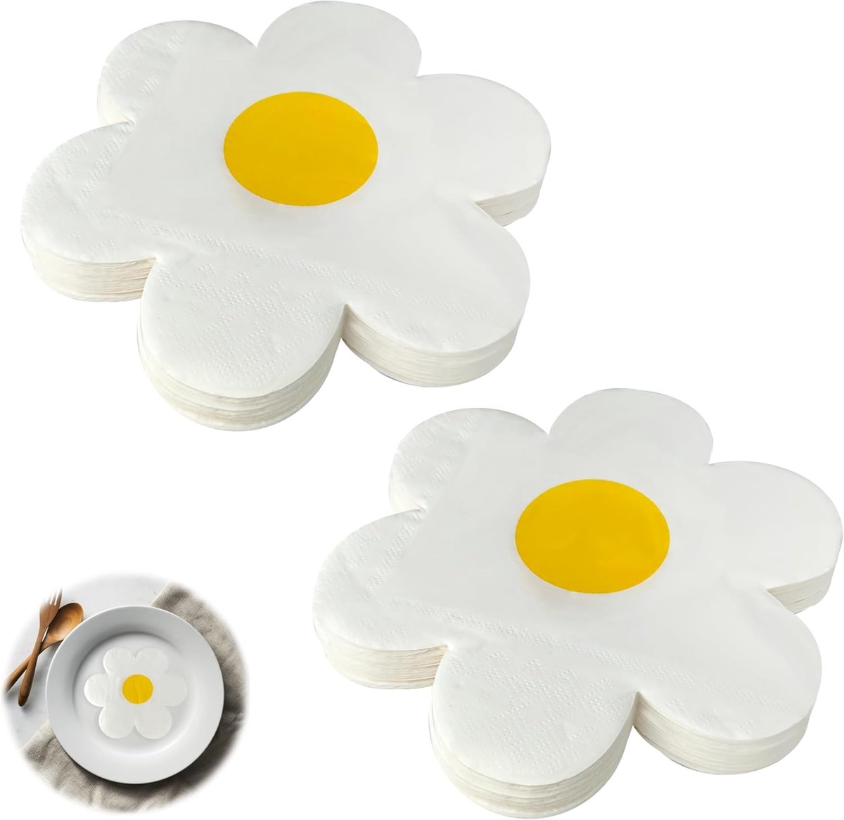 SnelShoppen - 40 Paper Napkins Daisy Design - Feestelijke Papieren Servetten voor Verjaardag, Bruiloft, Picknick, Tafeldecoratie, Kleurig en Stijlvol