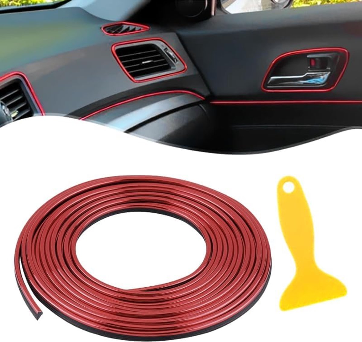 SnelShoppen - Decoratieve Strip Zelfklevend 10 m PVC Interieur Accessoire Auto Flexibele Dekking Rood - Perfect voor Auto Styling
