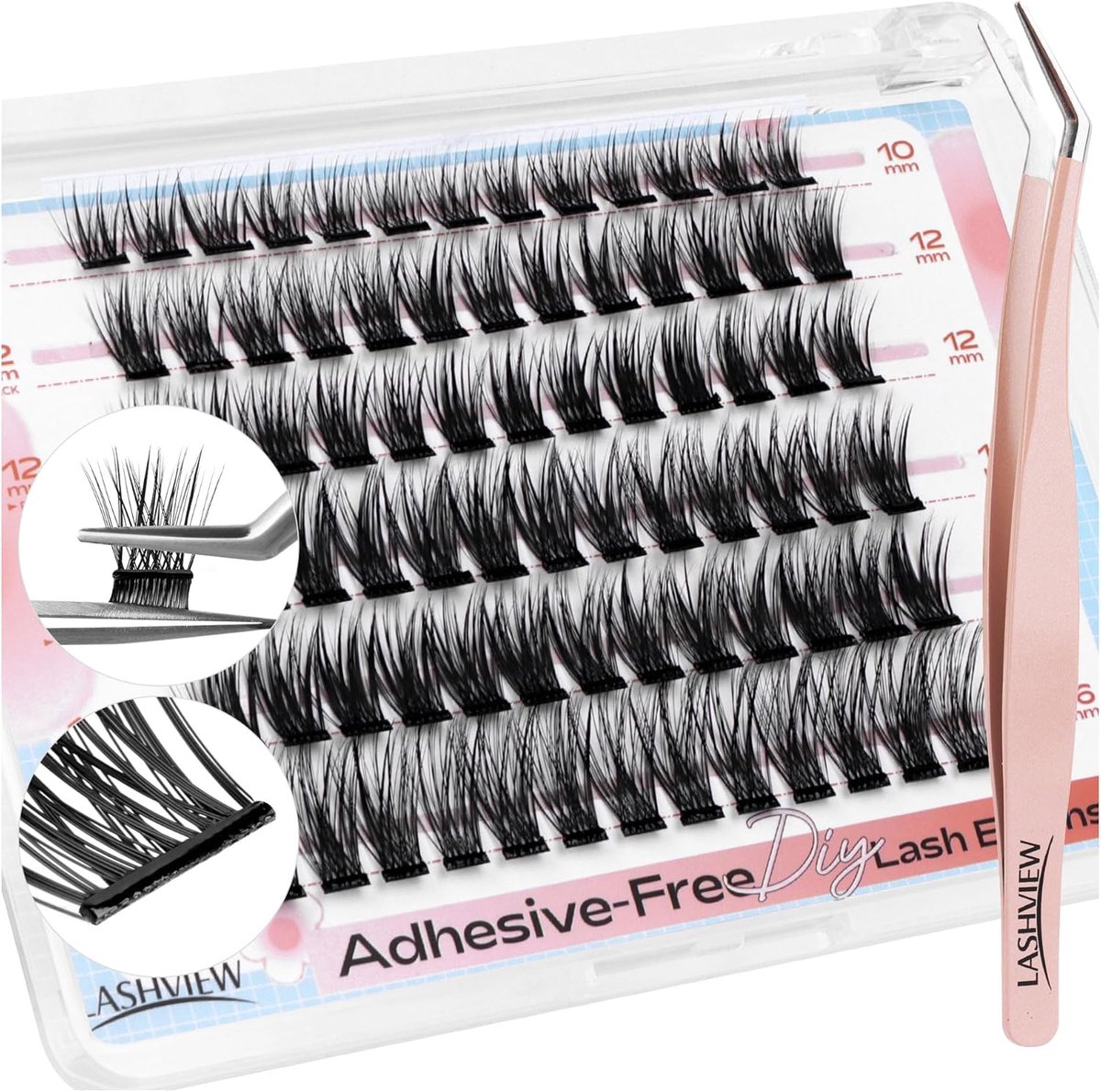 SnelShoppen - Zelfklevende Wimpers D Curl Press On Wimperset, Vooraf Geplakte Wimperclusters met Applicator, Geen Lijm Nodig, DIY Wimperextensions Kit