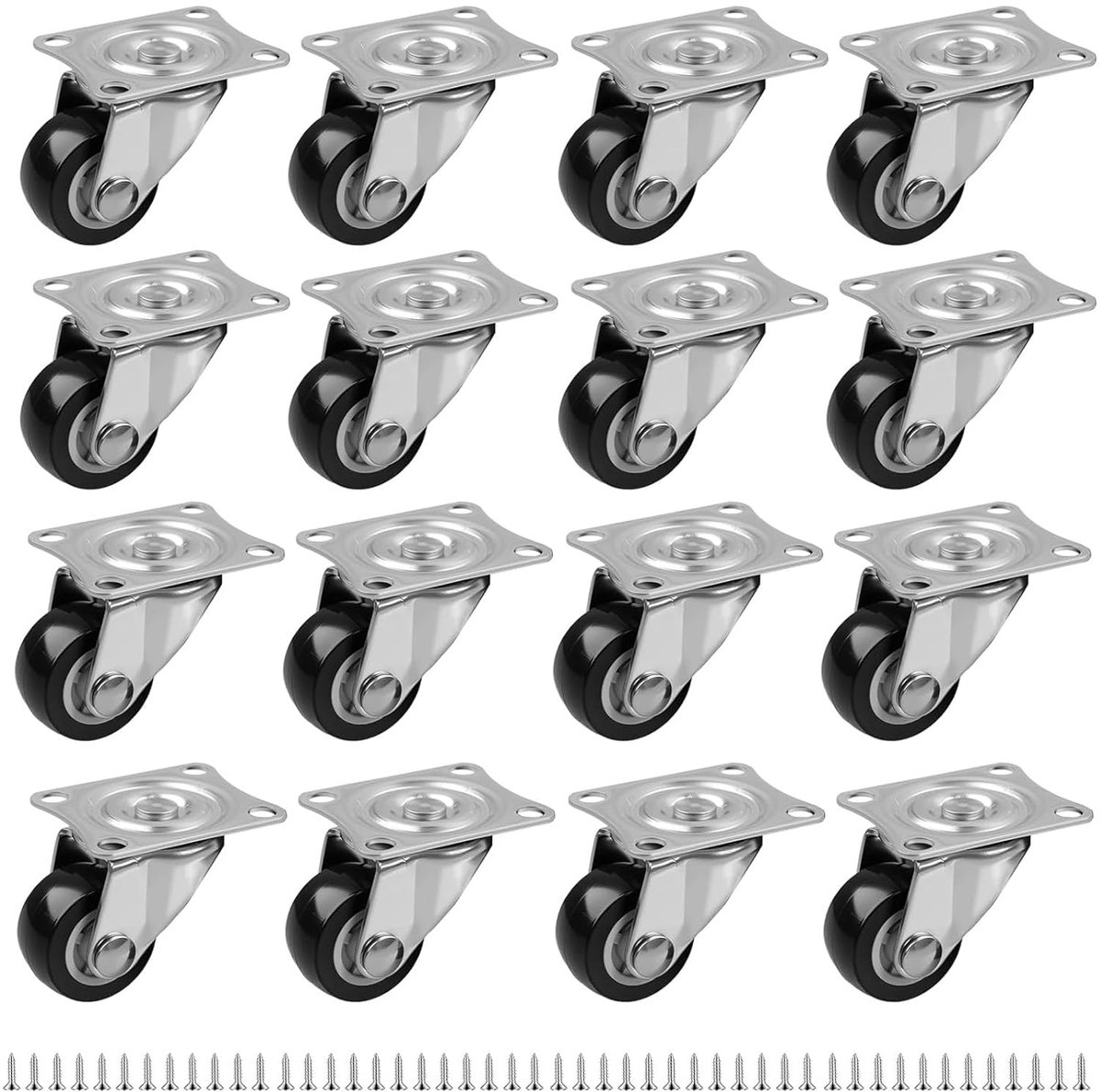 SnelShoppen - 12 Stuks Meubelwielen, 360 Graden Draaiend, Rubber Casters met 54 Bevestigingsschroeven, Geluidsloze Transportwielen voor Kleine Meubels