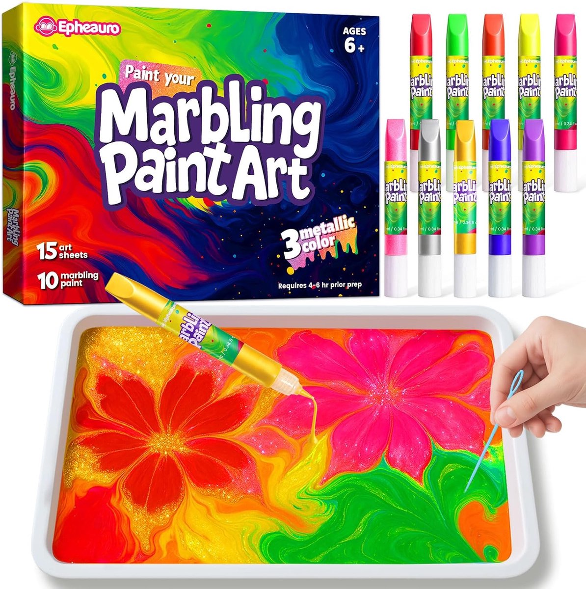 SnelShoppen - Kinderen Waterverf Set - Metallic Goud, Zilver en Roze Goud - Creatieve Water Marble Schilderen voor Jongens en Meisjes 6-12 Jaar - Kuns