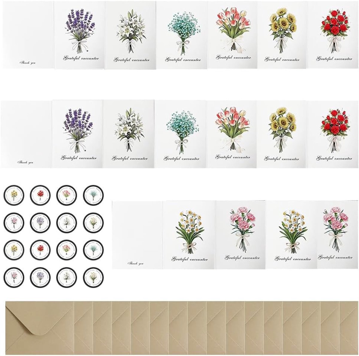 SnelShoppen - 16 Stuks Wenskaarten Set - Kerstkaarten, Bedankkaarten, Kleine Geschenk Enveloppen - 8 Verschillende Stijlen - 11.5x8.5 cm - Perfect voo