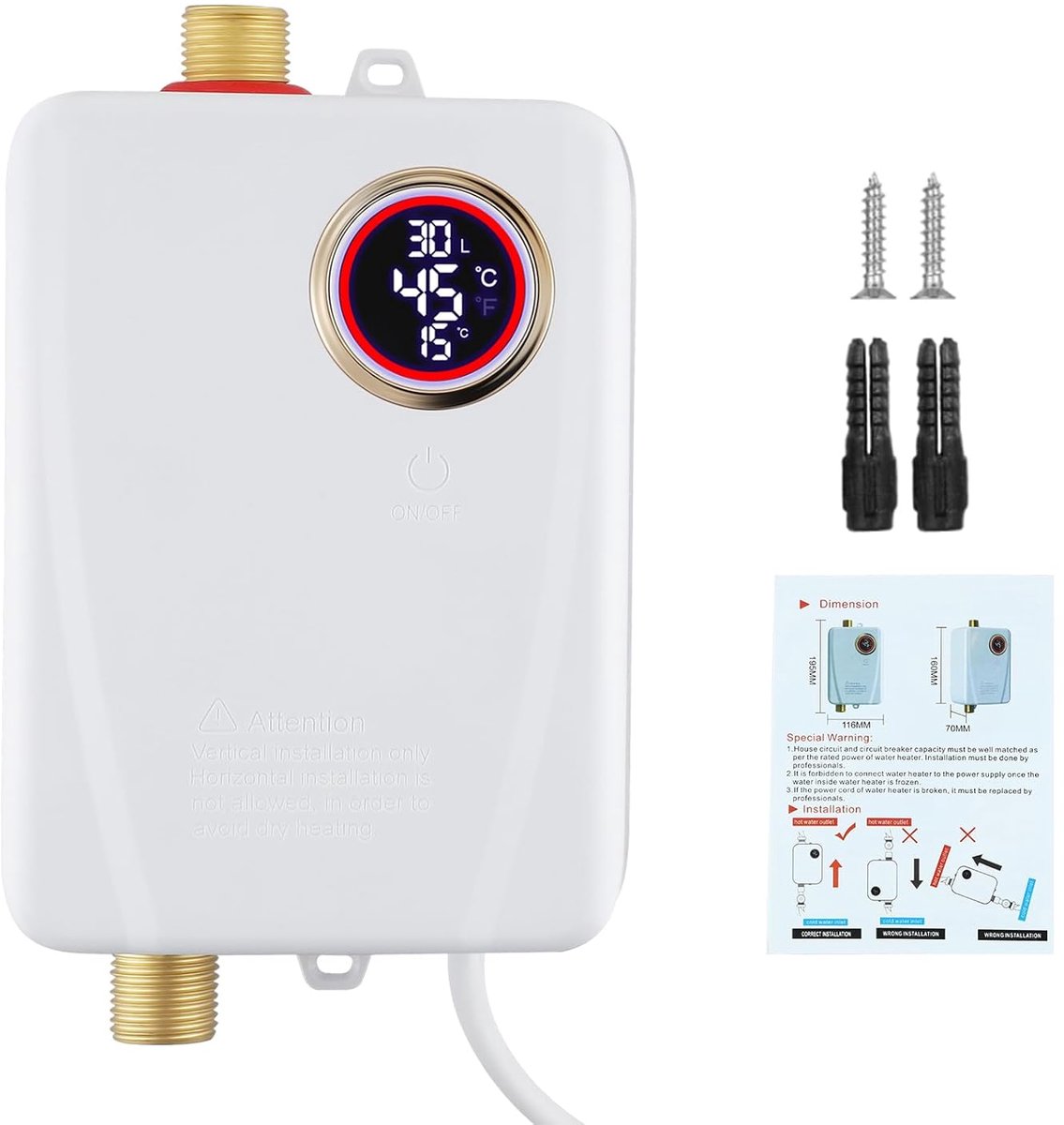 SnelShoppen - Mini Flow Heater 3500W Elektronische Doorstromingsverwarming Onder de Wastafel met LED Temperatuurweergave voor Keuken en Badkamer