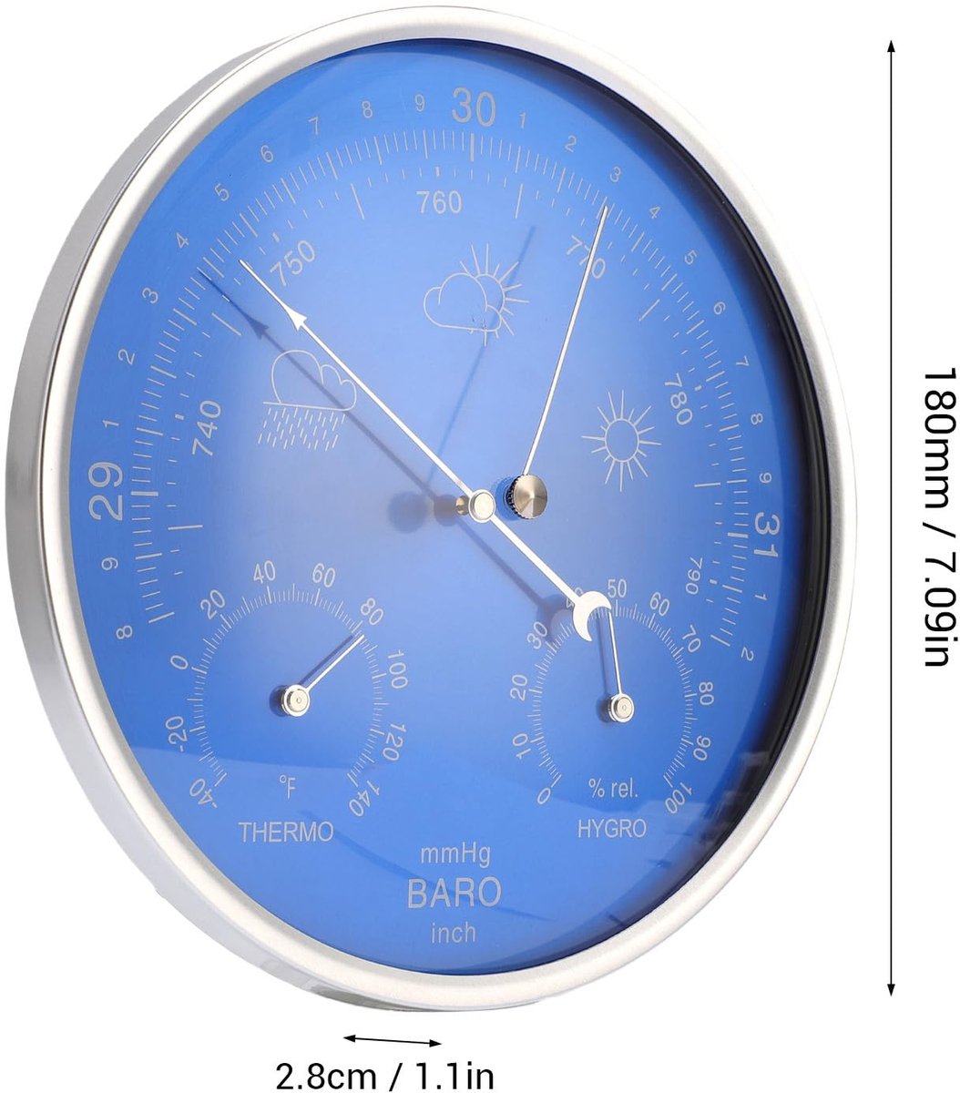 SnelShoppen - 3 in 1 Mechanisch Weerstation - Barometer Thermometer Hygrometer - Wanddecoratie voor Thuis, Vissersboot, Buiten en Binnen - 180 mm Kiez