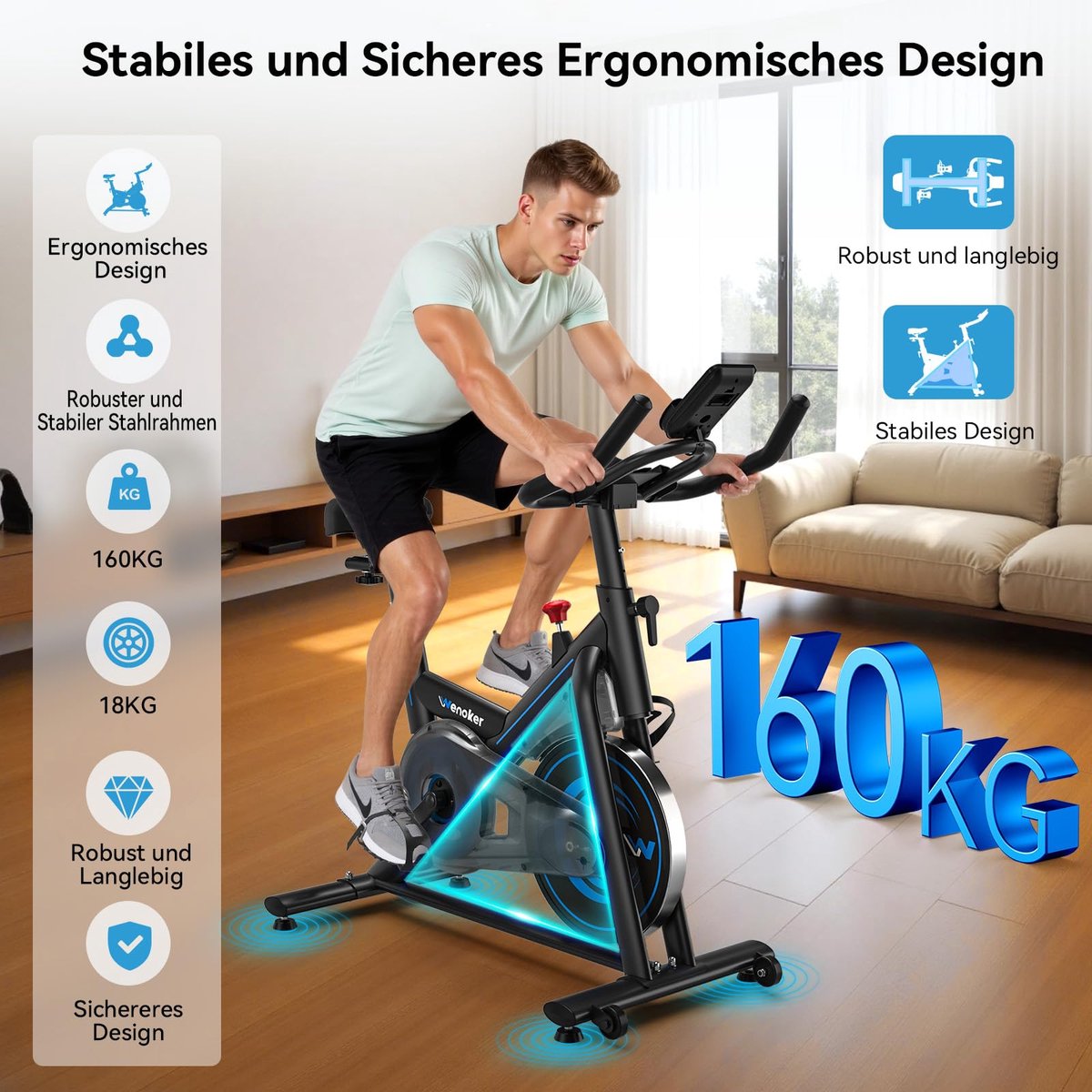 SnelShoppen - Wenoker Hometrainer met App, Magnetische Weerstand Fiets, Verbeterde LCD-monitor, Tablethouder, Indoor Cyclingfiets voor Thuis Cardiotra