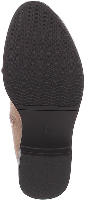Zool van beige suède over-the-knee laars met profiel.