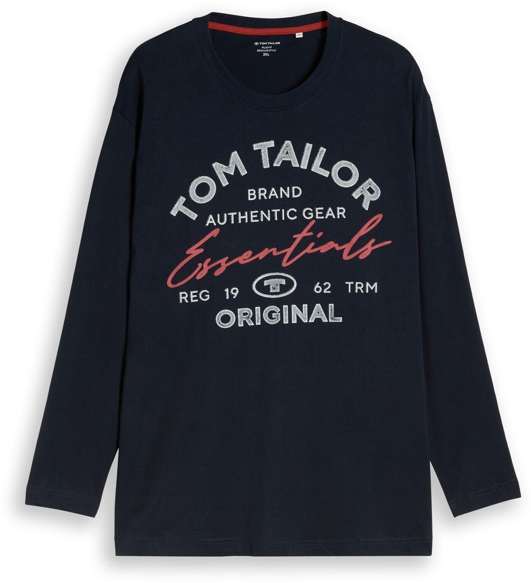 Tom Tailor - Plus Size - T-shirt met lange mouwen en logoprint - Maat 3XL - Sky Captain Blue