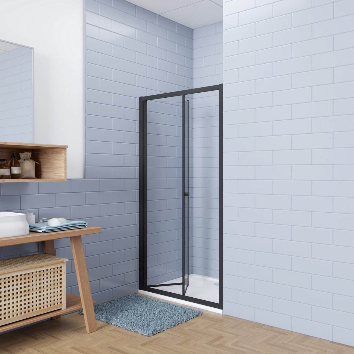 Aica industriële stijl vouwdeur douchedeur 90x195cm incl. Ultraplatte douchebak 160x90cm incl. sifon - 5mm gehard veiligheidsglas easyclean - mat zwart aluminium frame