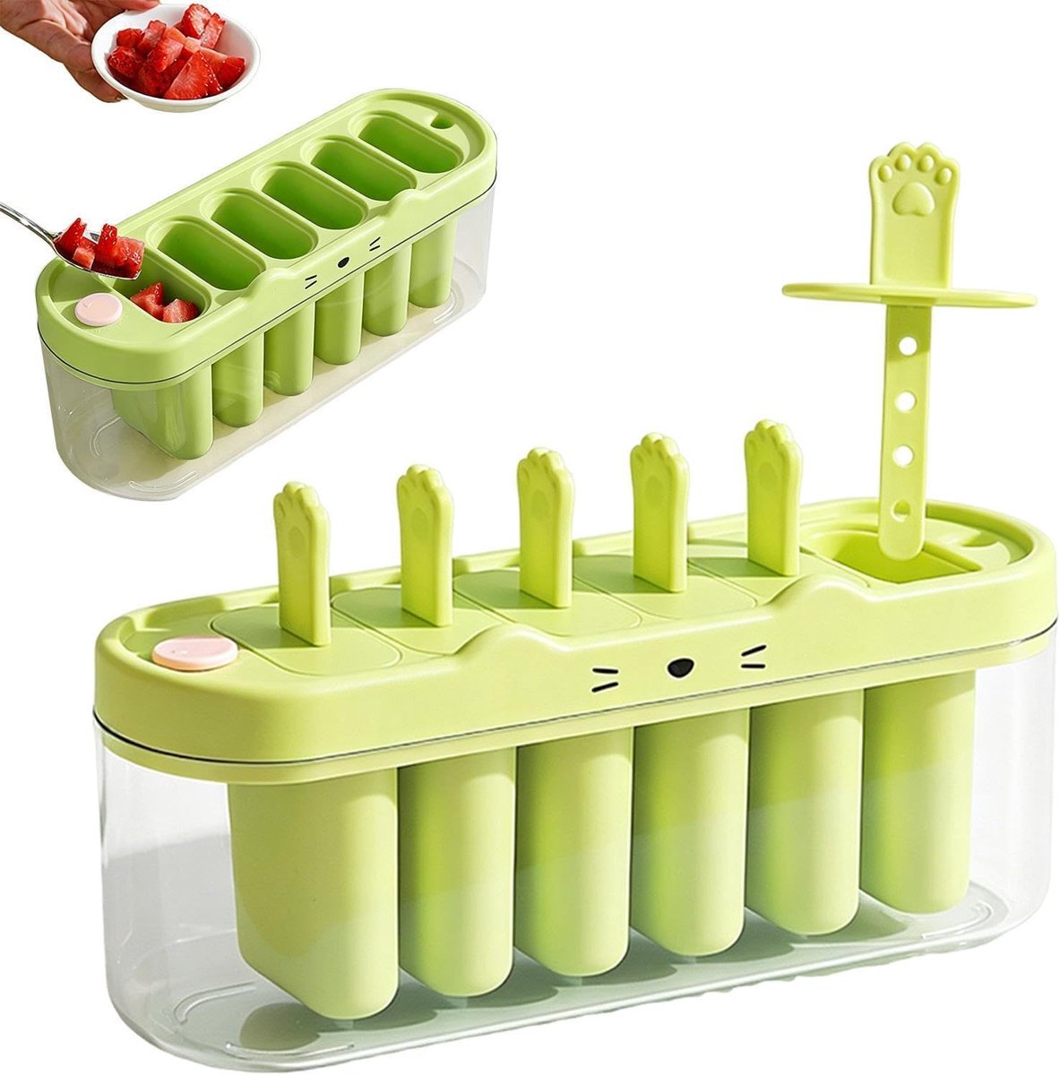 VHV - IJslollyvorm - Siliconen ijsvorm met 6 vakken - Voor zelfgemaakte ijslolly's, koude drankjes en desserts - 22,5 x 8,5 x 7,5 cm - Groen