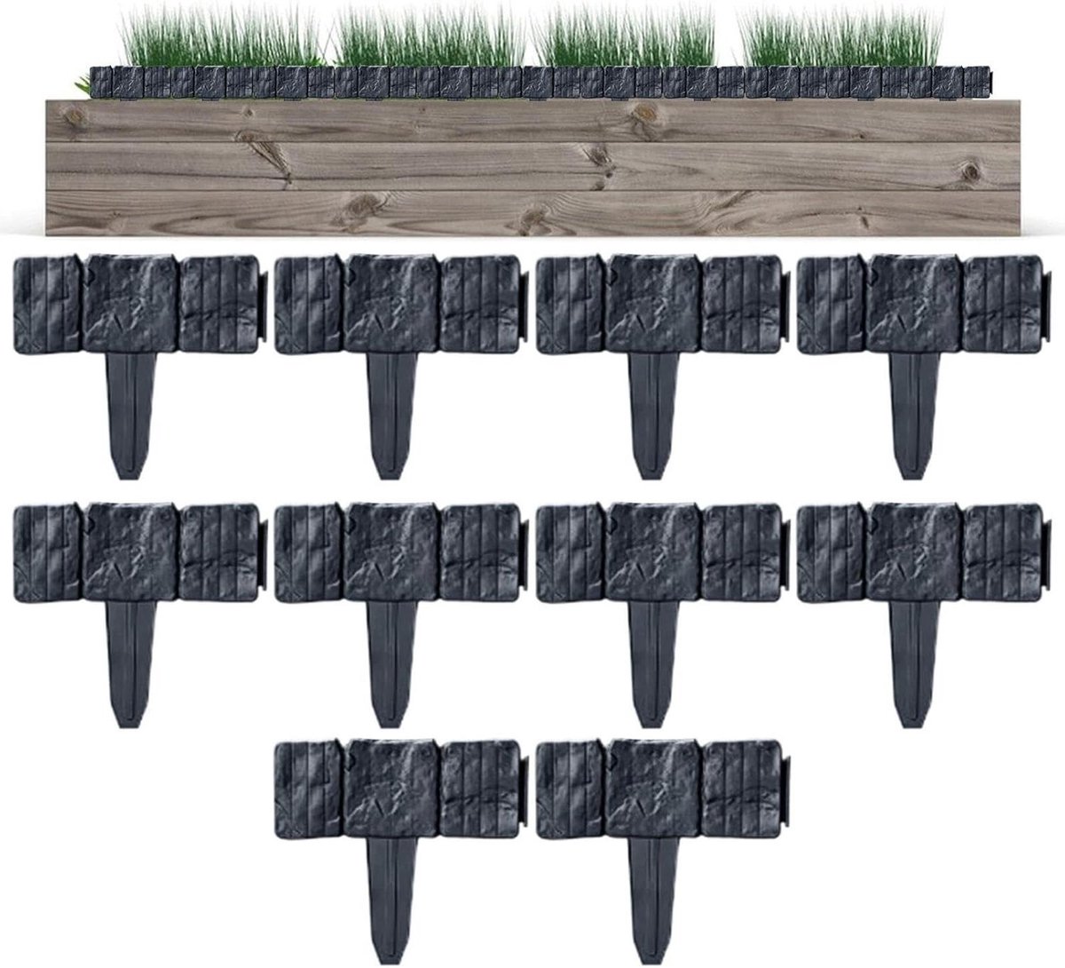 Tuinrand Stenen - Imitatie Randen - Tuinaanleg Borders - Graafvrije Installatie - 10 Stuks - Zwart