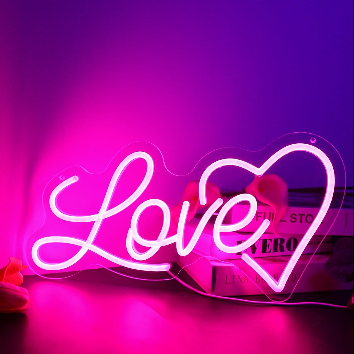 SnelShoppen - LIEFDE Neonbord - Roze Hart Neon Wandbord - Dimbaar USB-aangedreven Neonlicht voor Slaapkamer, Bruiloft, Valentijnsdag, Muurdecoratie