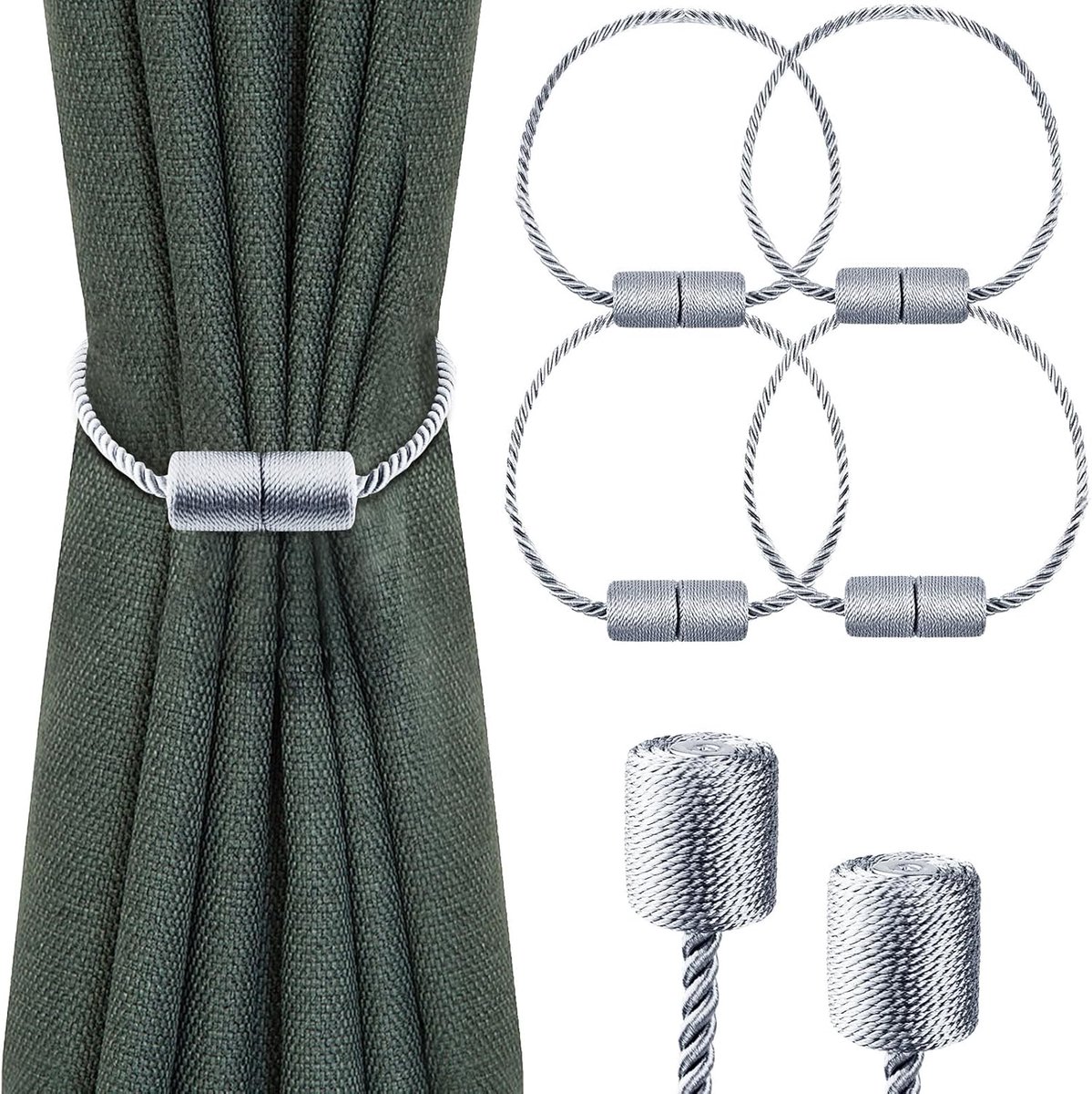SnelShoppen - Sterke Magnetische Gordijnhouder Clips - Decoratieve Woven Recoil voor Thuis, Kantoor, Buiten, Slaapkamer, Kleur: Natuurlijk, Geschikt v
