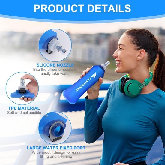 Opvouwbare Waterfles van 250ml - Lichtgewicht en BPA-vrij - Ideaal voor Hardlopen, Wandelen en Fietsen - Blauw — afbeelding 2
