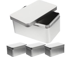 Rechthoekige blikken met klapdeksel - 4 stuks voor het bewaren van koekjes, snoep en snacks in zilver 13 x 8 x 6,5 cm voor keuken en feesten