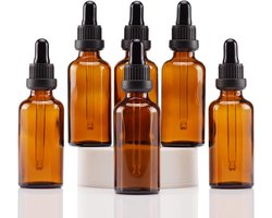 SnelShoppen - 6x Yizhao Amber Glass Dropper Bottles 50ml met Pipette, Voor Essentiële Olie, Aromatherapie, Cosmetica, Laboratorium, Reizen, Massage