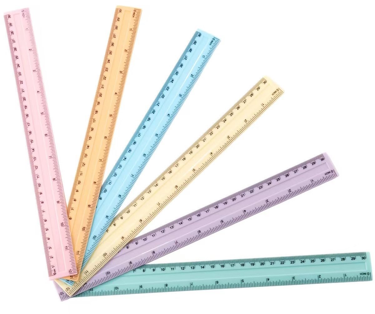 SnelShoppen - Set van 6 Plastic Linialen 30cm/12 Inch, Flexibele Meetlatten in 6 Kleuren, Precisie Meetgereedschap voor School, Kantoor, Thuis en Crea