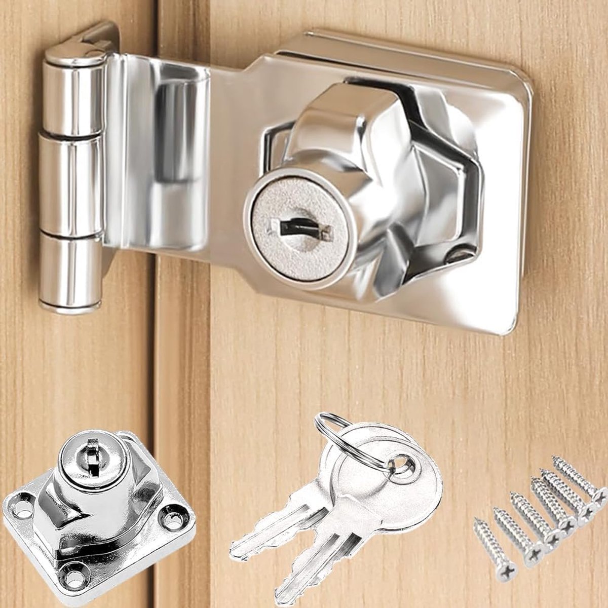SnelShoppen - Hasp Lock 90° Deurslot met Sleutels, Diverse Deursloten voor Binnen en Buiten, Zwart Kistslot voor Schuifdeuren en Meubels (Zilver - 1 P
