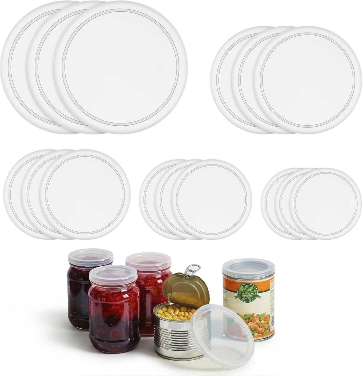 15 Stuks Transparante Blikdeksels in 5 Maten voor Yoghurtbekers en Voedselbewaring, Ideaal voor Versheid en Conservering