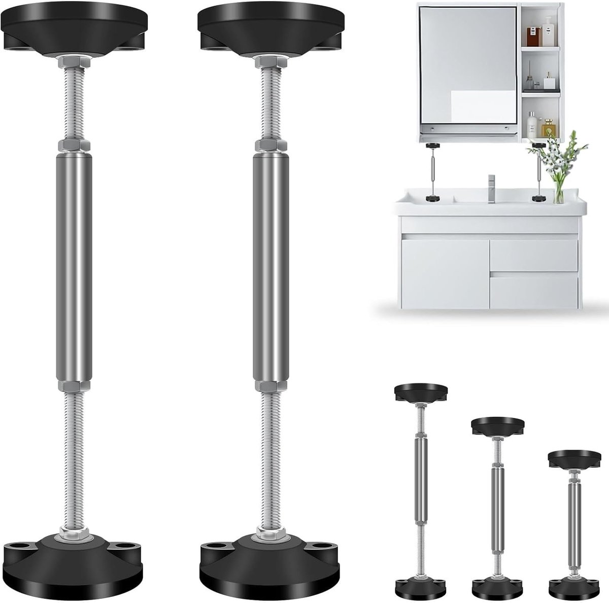 Telescopische steunstang 30-45 cm verstelbare badkamerkast montagesteun, ondersteunt tot 300 kg, ideale kast-hefbeugel voor wandkasten, badkamerkasten en keukenkasten