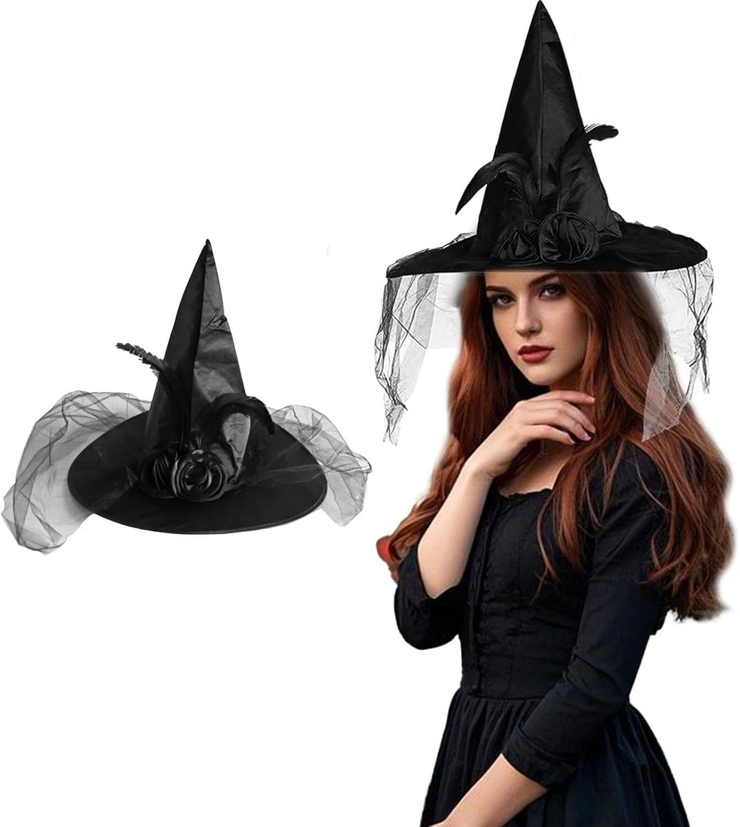 Toverfee Hoed met Voile en Veren, Perfecte Accessoire voor Carnavalskostuum, Cosplay en Feestjes, Magische Hoed voor Vrouwen met Uniek Ontwerp