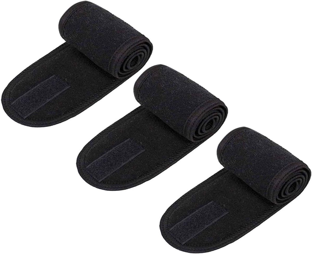 Set van 3 Verstelbare Make-up Haarbanden van Elastisch Terry Towel met Magische Tape voor Gezichtsreiniging (Zwart)